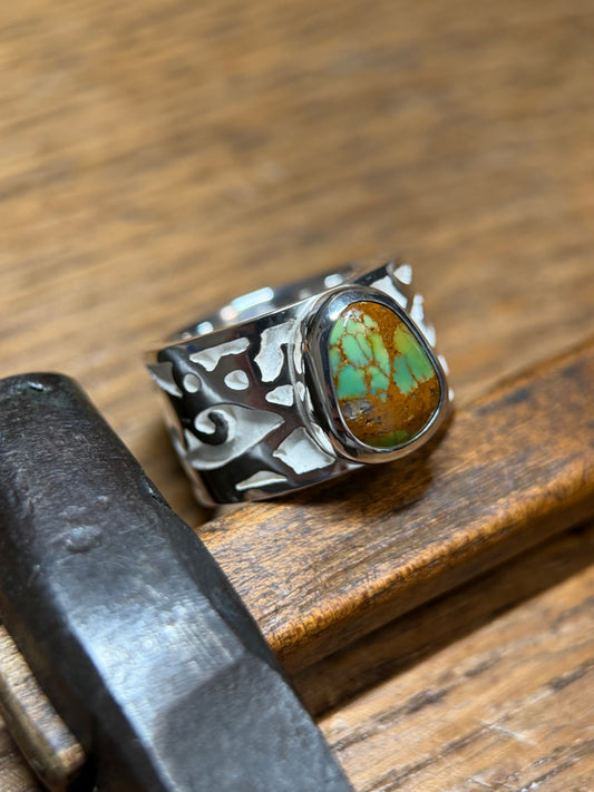 Kingman Manassa Turquoise Sterling Silver Overlay Wide Ring