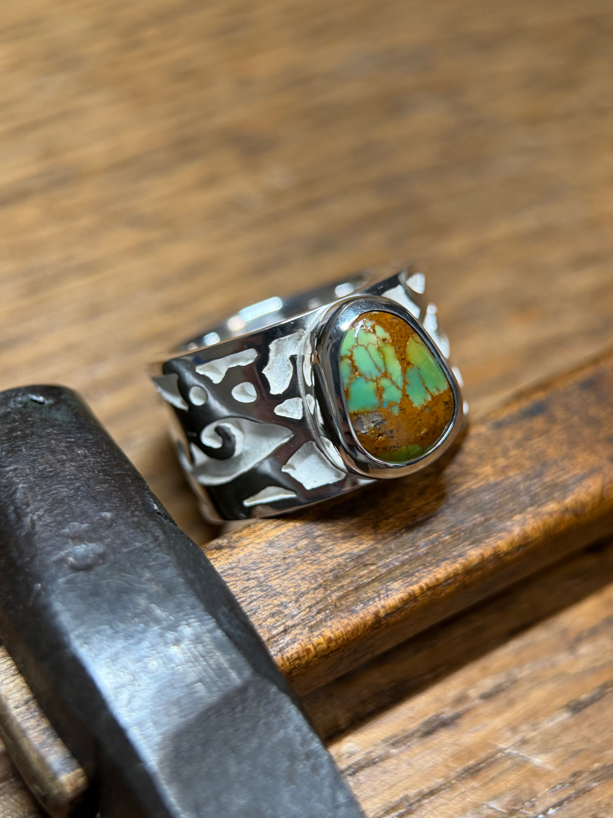 Kingman Manassa Turquoise Sterling Silver Overlay Wide Ring