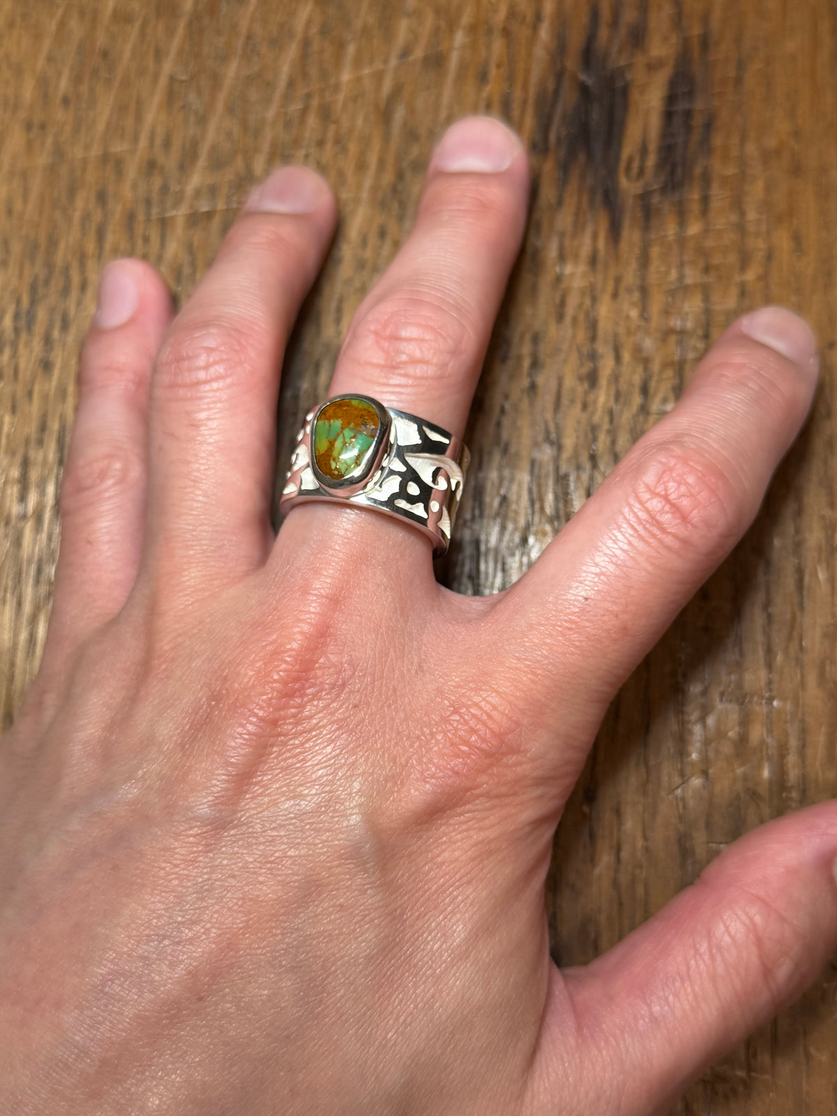 Kingman Manassa Turquoise Sterling Silver Overlay Wide Ring